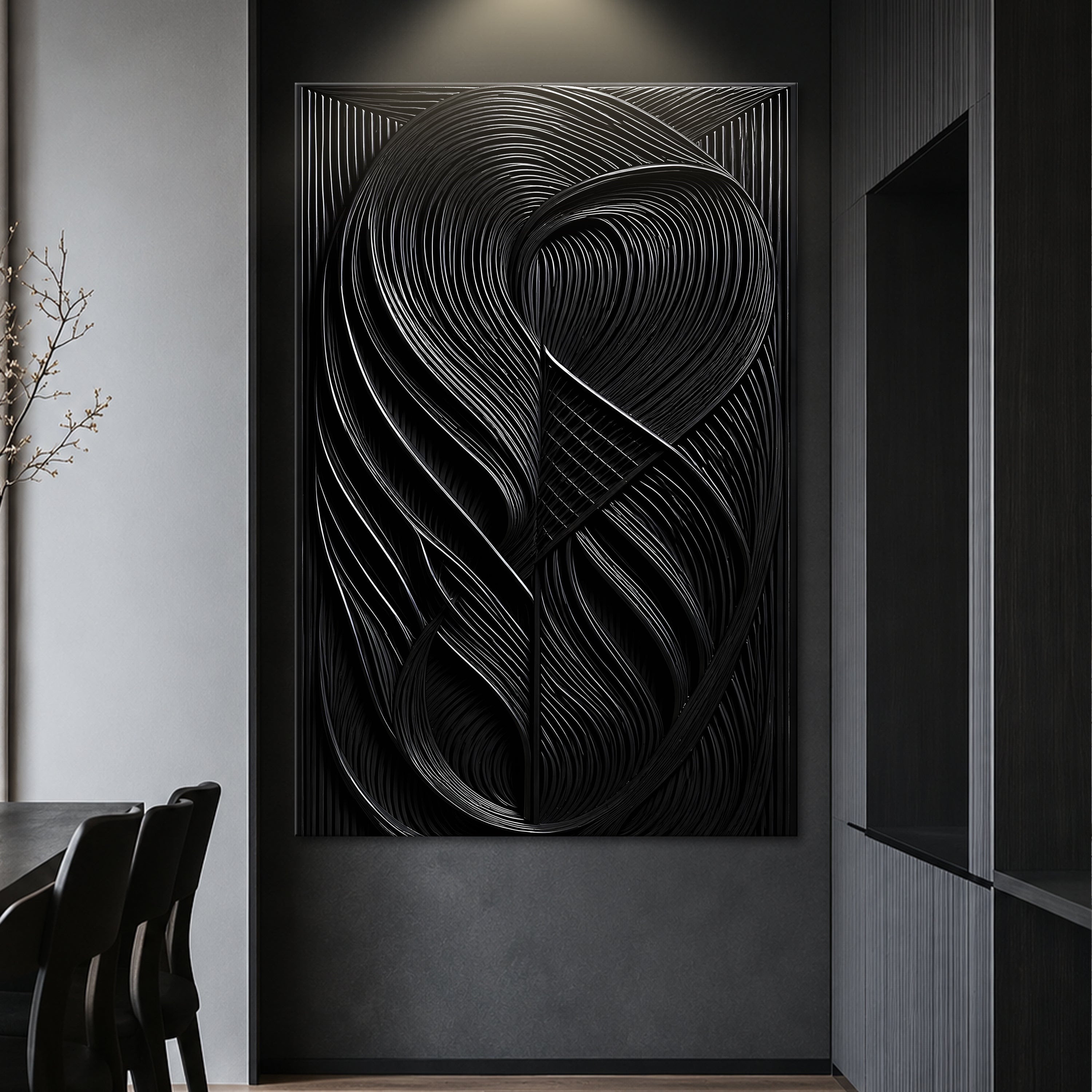 Modern Black Waves Wall Art Tailored Canvases