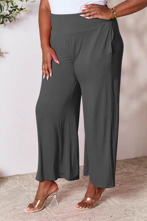 Basic Bae Full Size Smocked Wide Waistband Wide Leg Women Pants