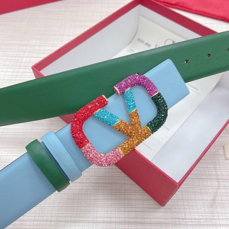 VALENTINO GARAVANI V logo Rainbow Reversible Leather Belt 'Sky Blue/Green' Banlieue91