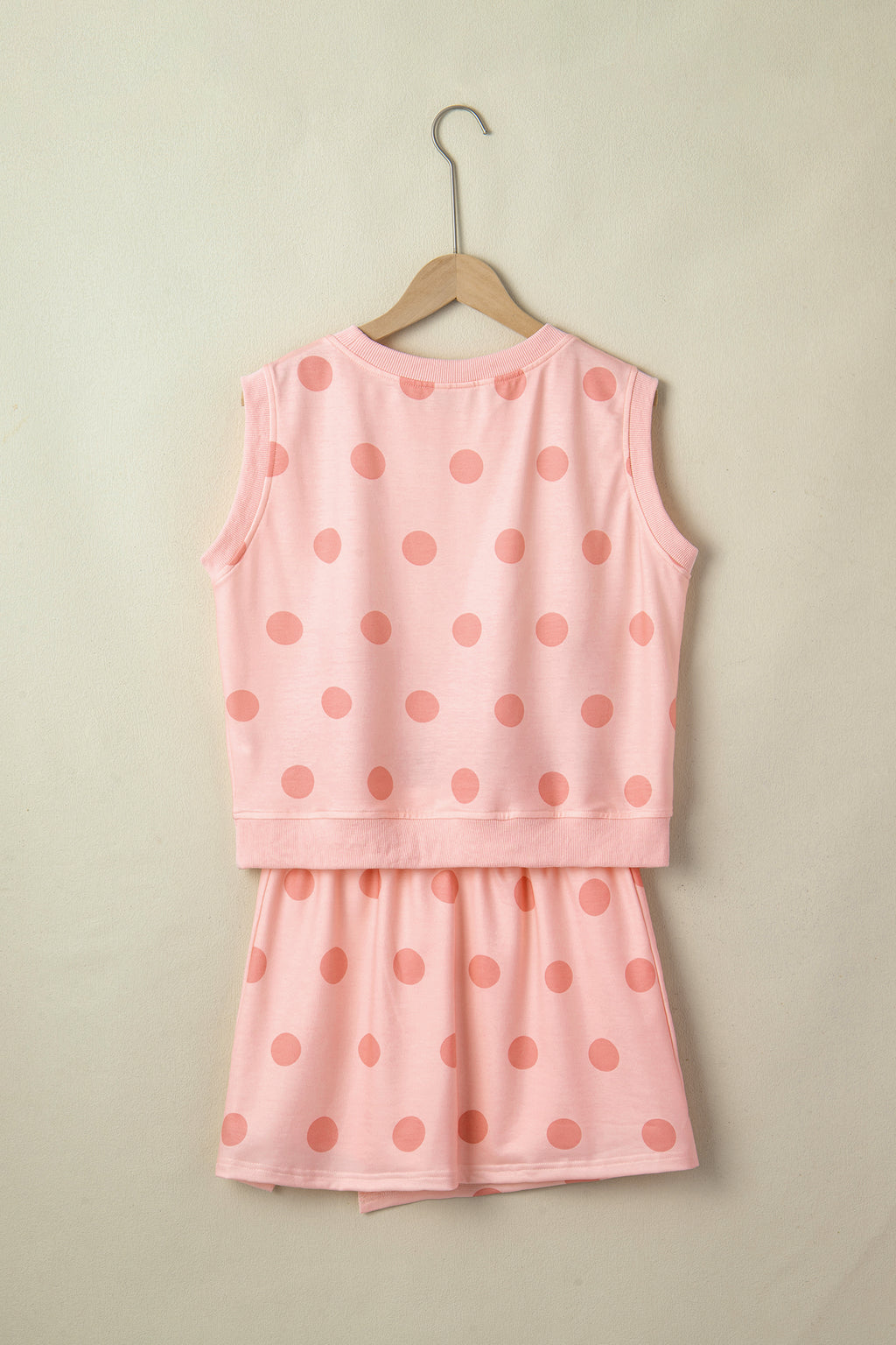 White Ribbed Trim Polka Dot Print Tank Split Mini Skort 2pcs Set