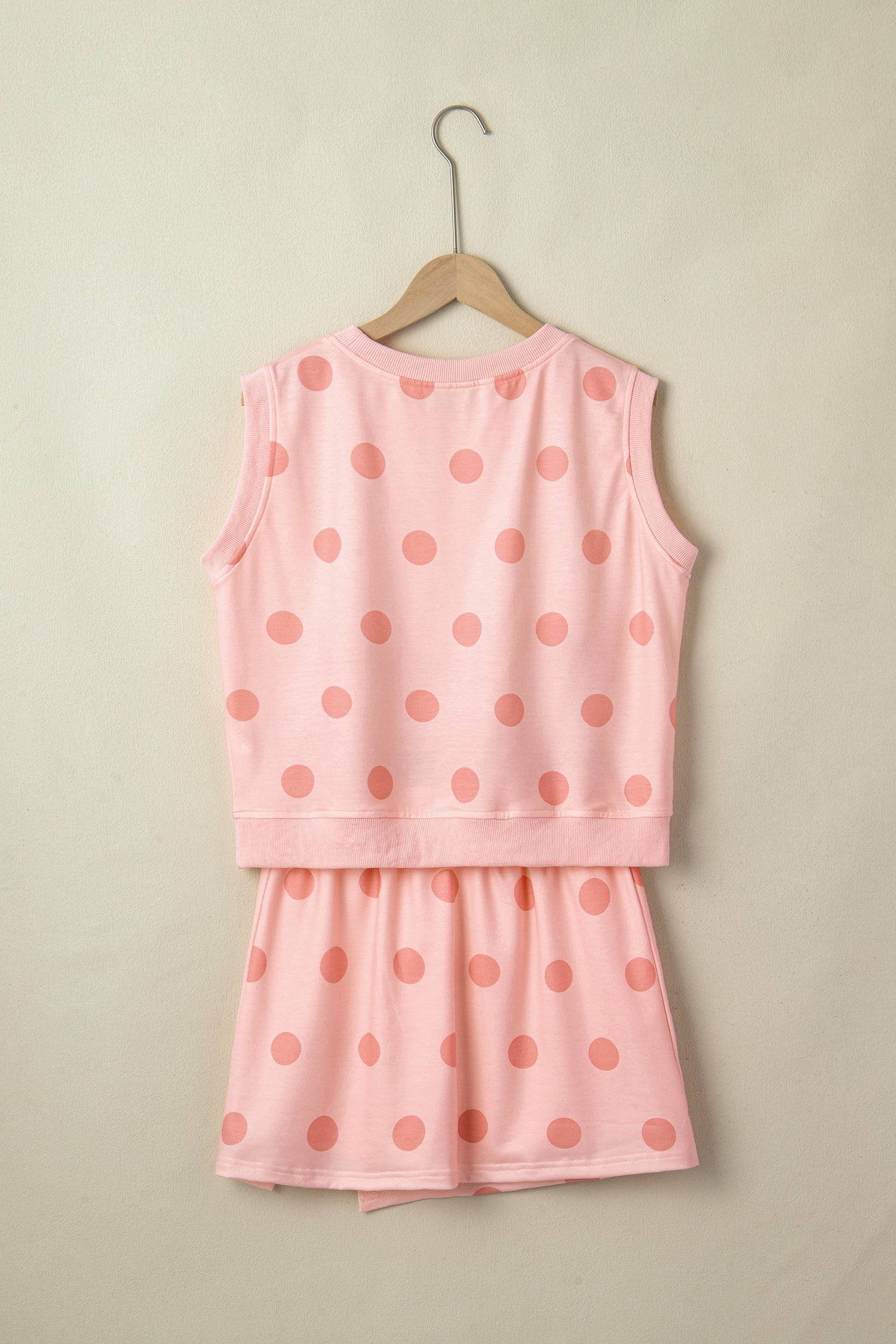 White Ribbed Trim Polka Dot Print Tank Split Mini Skort 2pcs Set