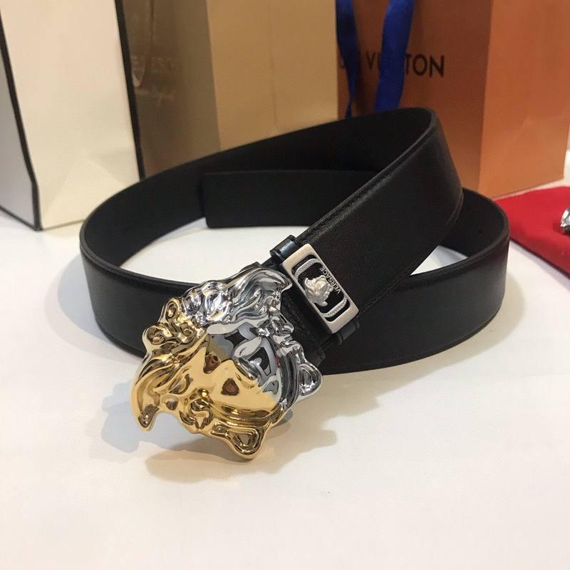 Versace Medusa 2 Tone Skinny Belt Black Leather Banlieue91