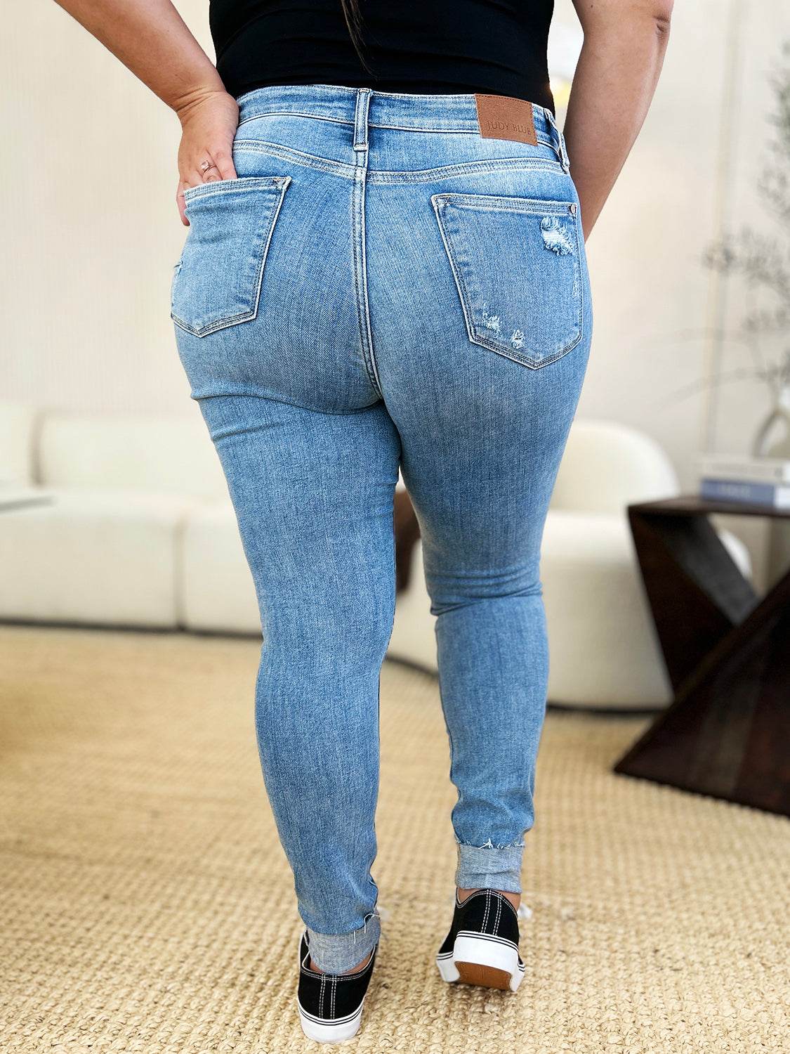 Judy Blue Full Size Mid Rise Destroy & Cuff Skinny Women Jeans