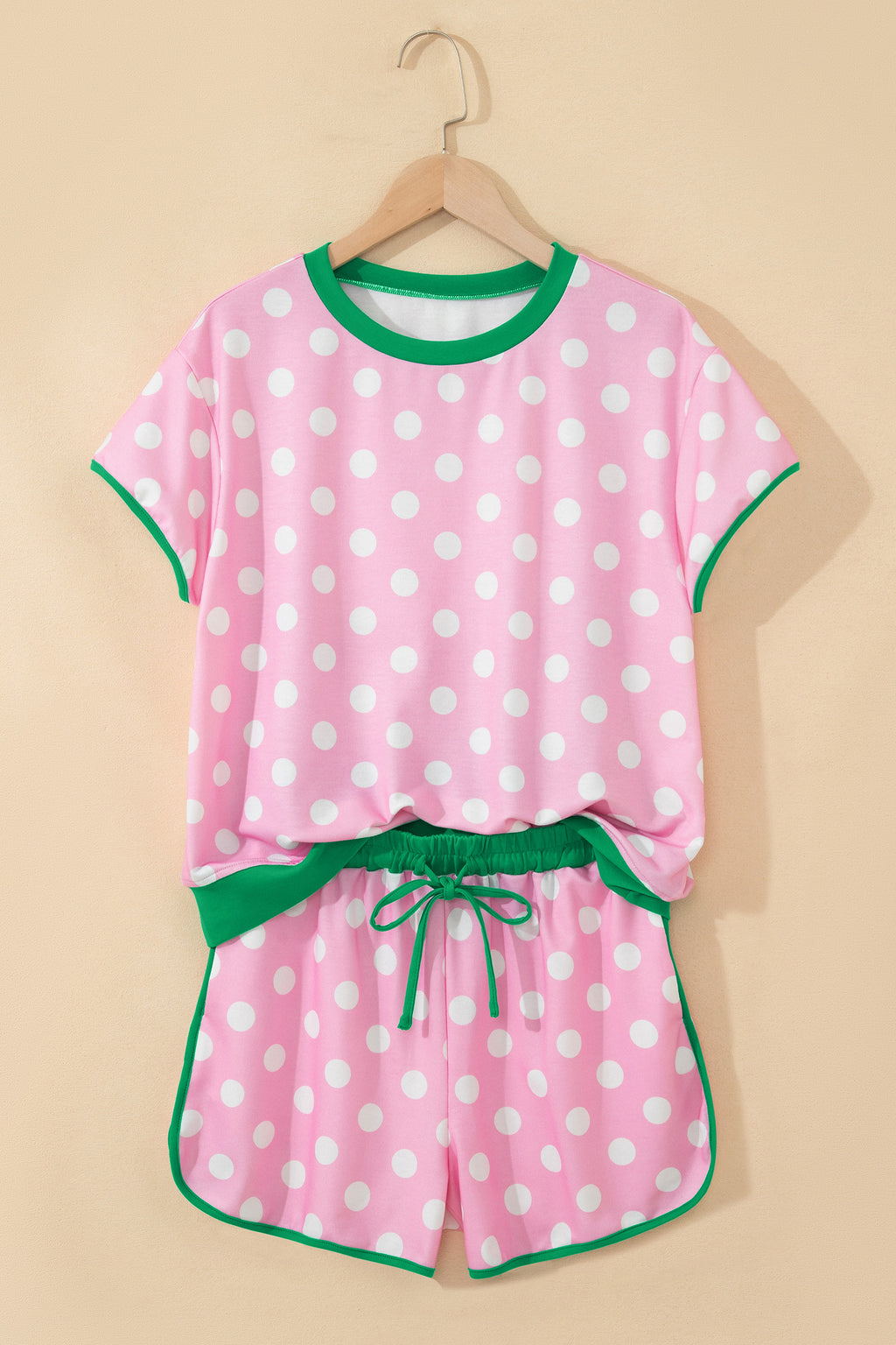 Sky Blue Polka Dot Contrast Edge Casual Short Set