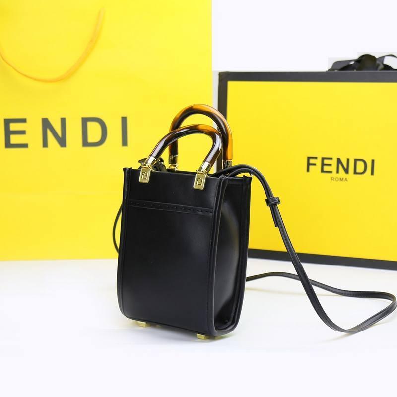 Fendi  Vitello King Plexiglass Logo Embossed Mini Fendi Sunshine Shopper Tote