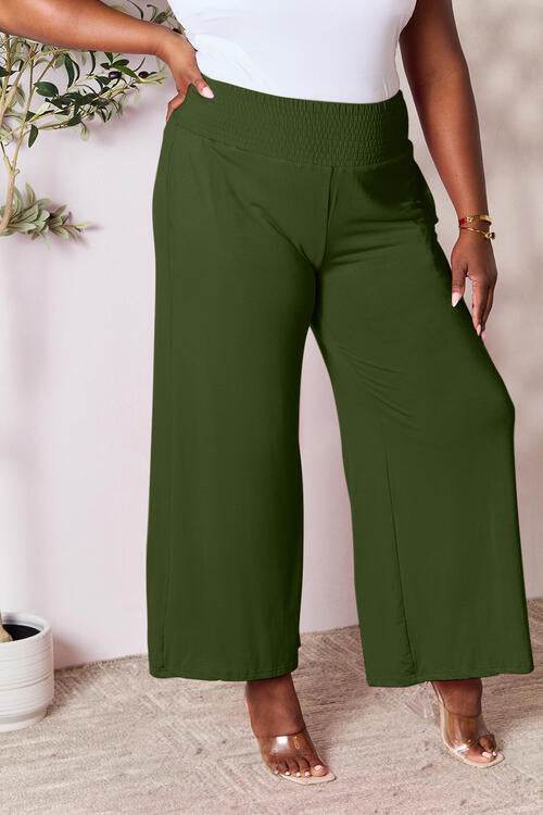 Basic Bae Full Size Smocked Wide Waistband Wide Leg Women Pants