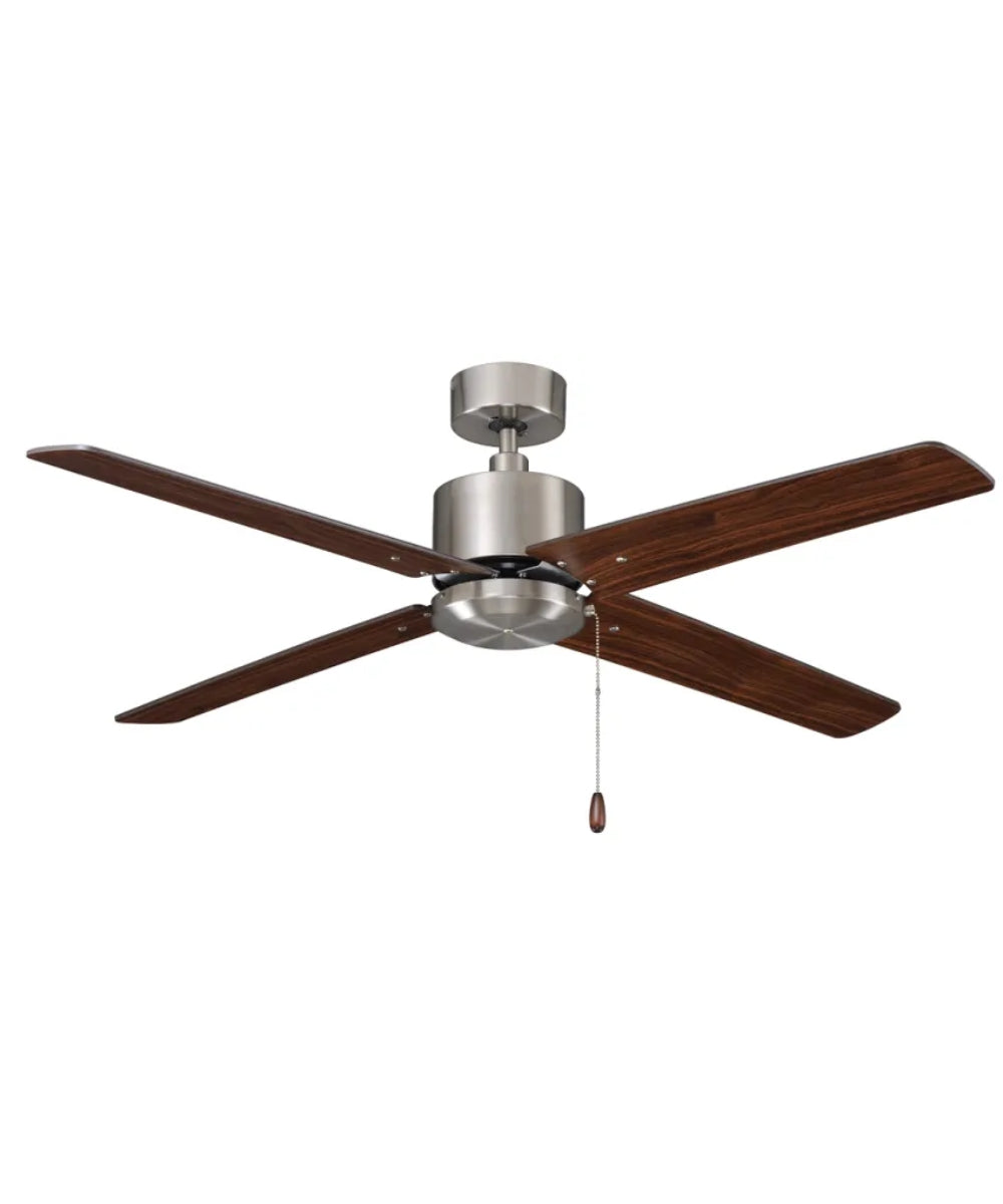 52" Aldea IV 4-Blade Ceiling Fan Brushed Nickel Motor Finish and Walnut Blade Finish LampsUSA
