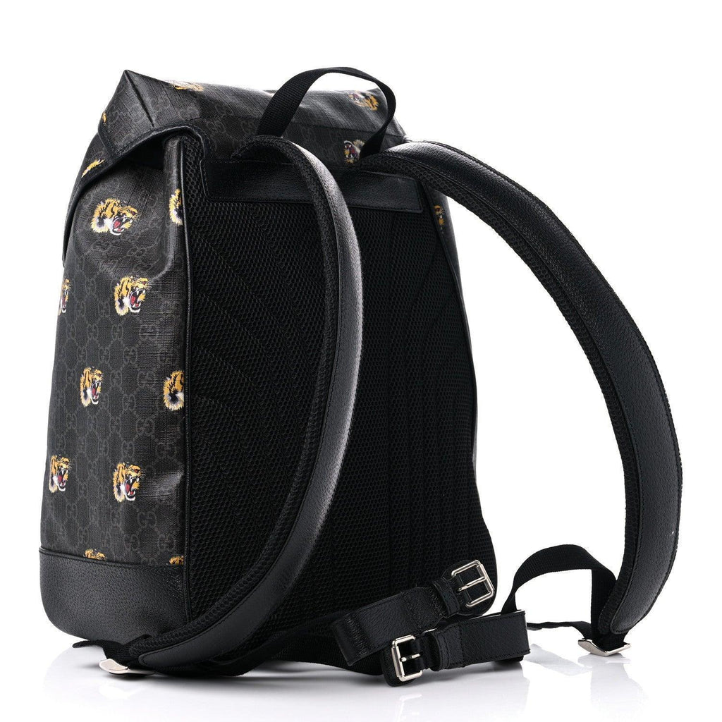 Gucci GG Supreme Monogram Azalea Calfskin Tigers Medium Retro Interlocking G Backpack Black Banlieue91