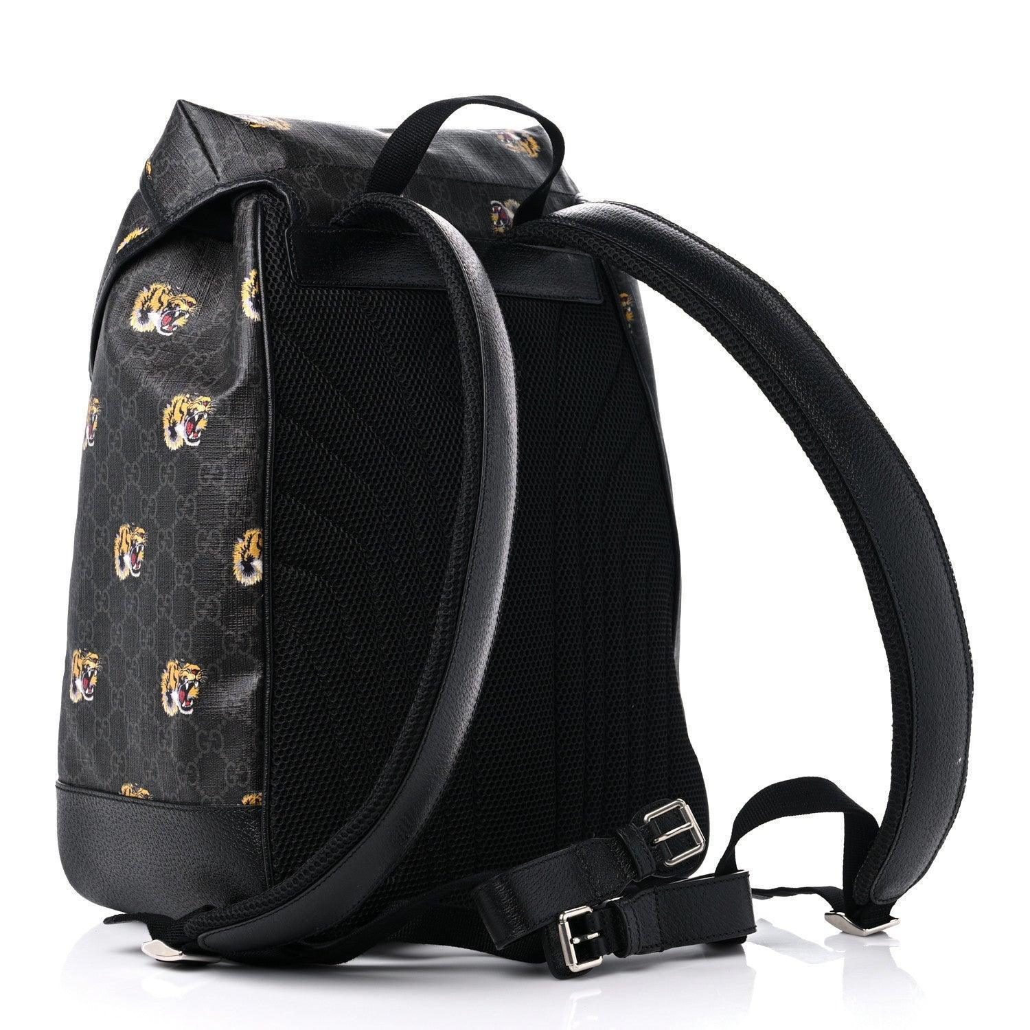 Gucci GG Supreme Monogram Azalea Calfskin Tigers Medium Retro Interlocking G Backpack Black Banlieue91