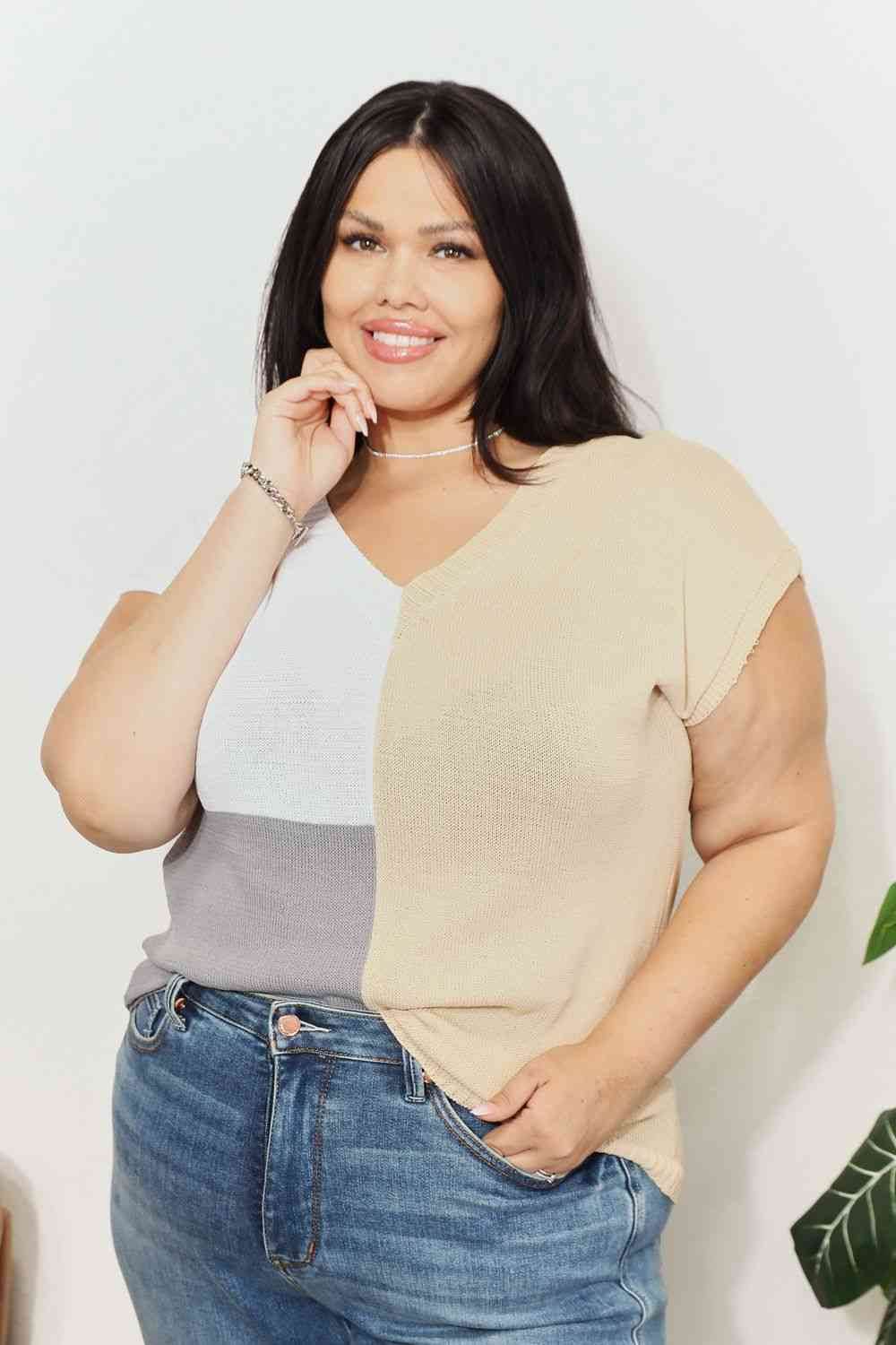 Double Take Color Block V-Neck Knit Women Top Zara-Craft