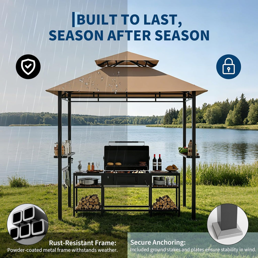 8x5ft Outdoor BBQ Gazebo AllWeather Shelter For Patio