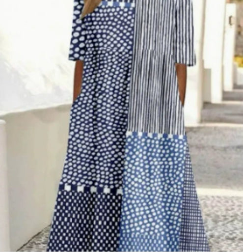 Women's Plus-Size Patchwork Maxi Dress – Relaxed Fit Casual Skirt FitiqueFit