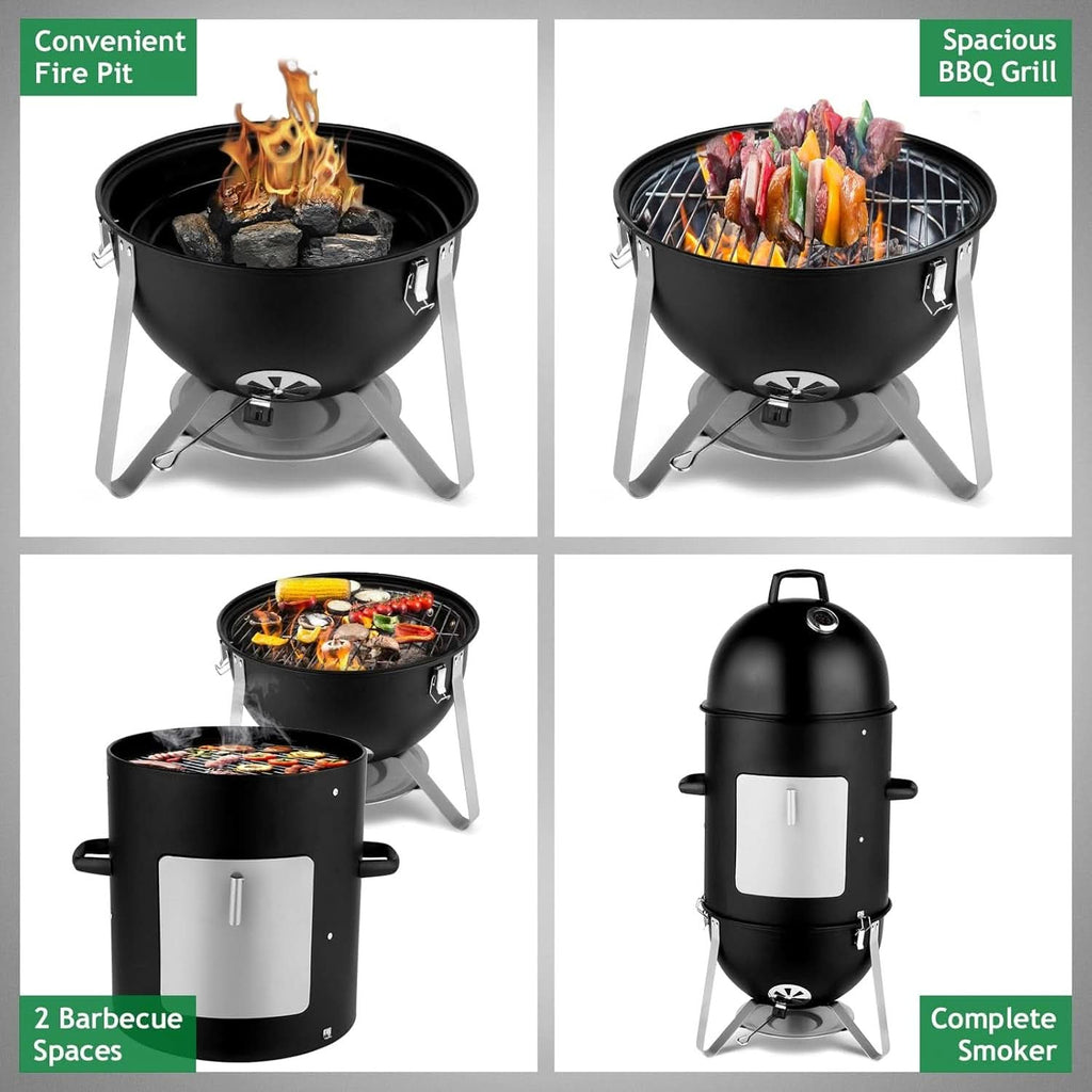 Vertical 18.8 Inch Charcoal Smoker With Thermometer