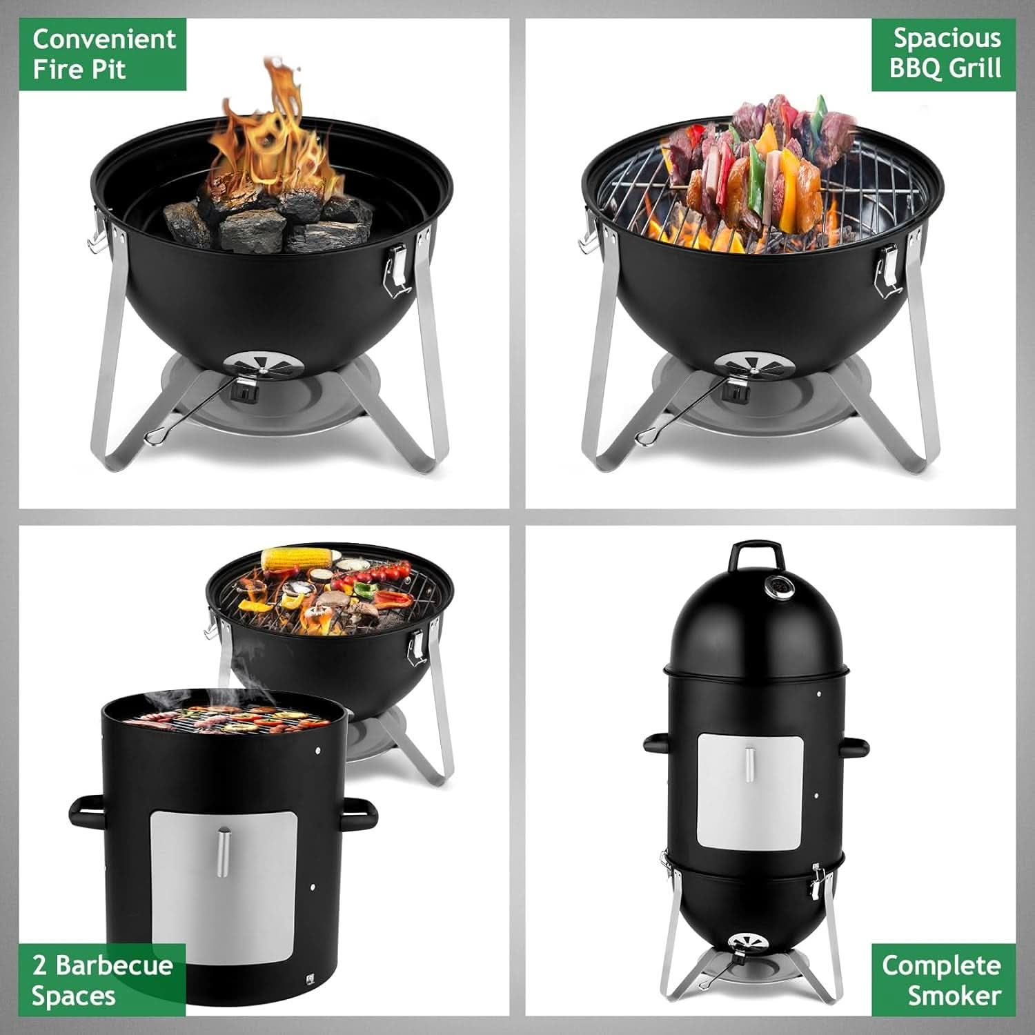 Vertical 18.8 Inch Charcoal Smoker With Thermometer
