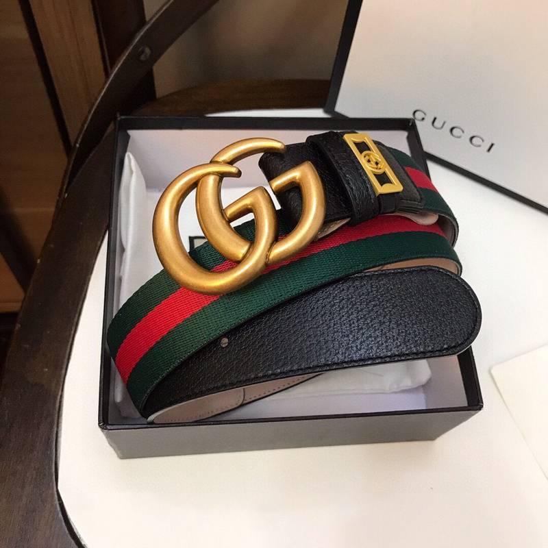 Gucci GG Marmont Web Belt Canvas and Leather 'Green/Red' Banlieue91