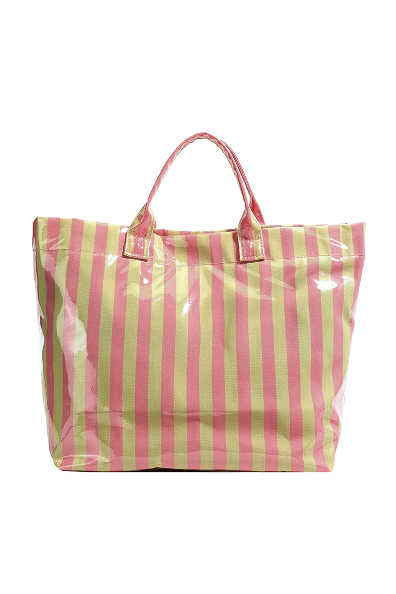 Red Glossy Striped Vinyl Large Tote Bag (Color Varied)
