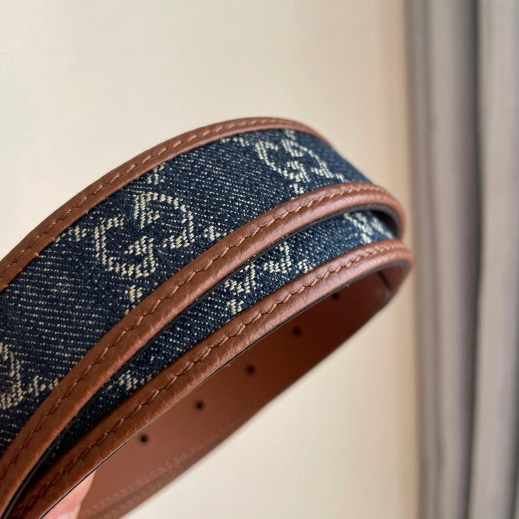 GUCCI Embellished coated-canvas and leather belt 'Brown/Blue' Banlieue91