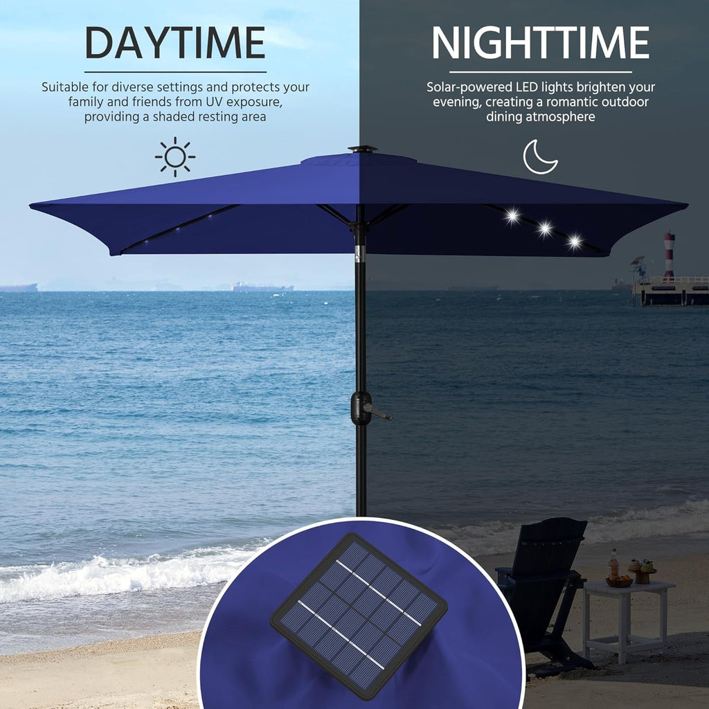Rectangular 6.5X10 Ft Navy Blue Solar Powered Umbrella