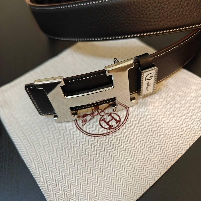 Hermes Men Silver Buckle Belt 'Black' Banlieue91