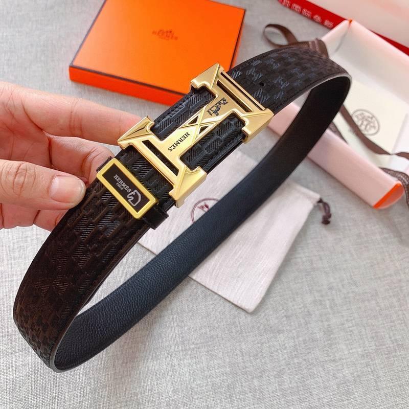 Hermès Men's Black Leather Belt with Iconic 'H' Gold Buckle - Timeless Luxury Accessory Banlieue91
