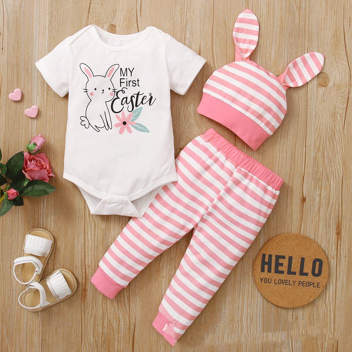 New Easter Print Rabbit Romper Three Piece 2 Colors FLIPSTYLEZLLC