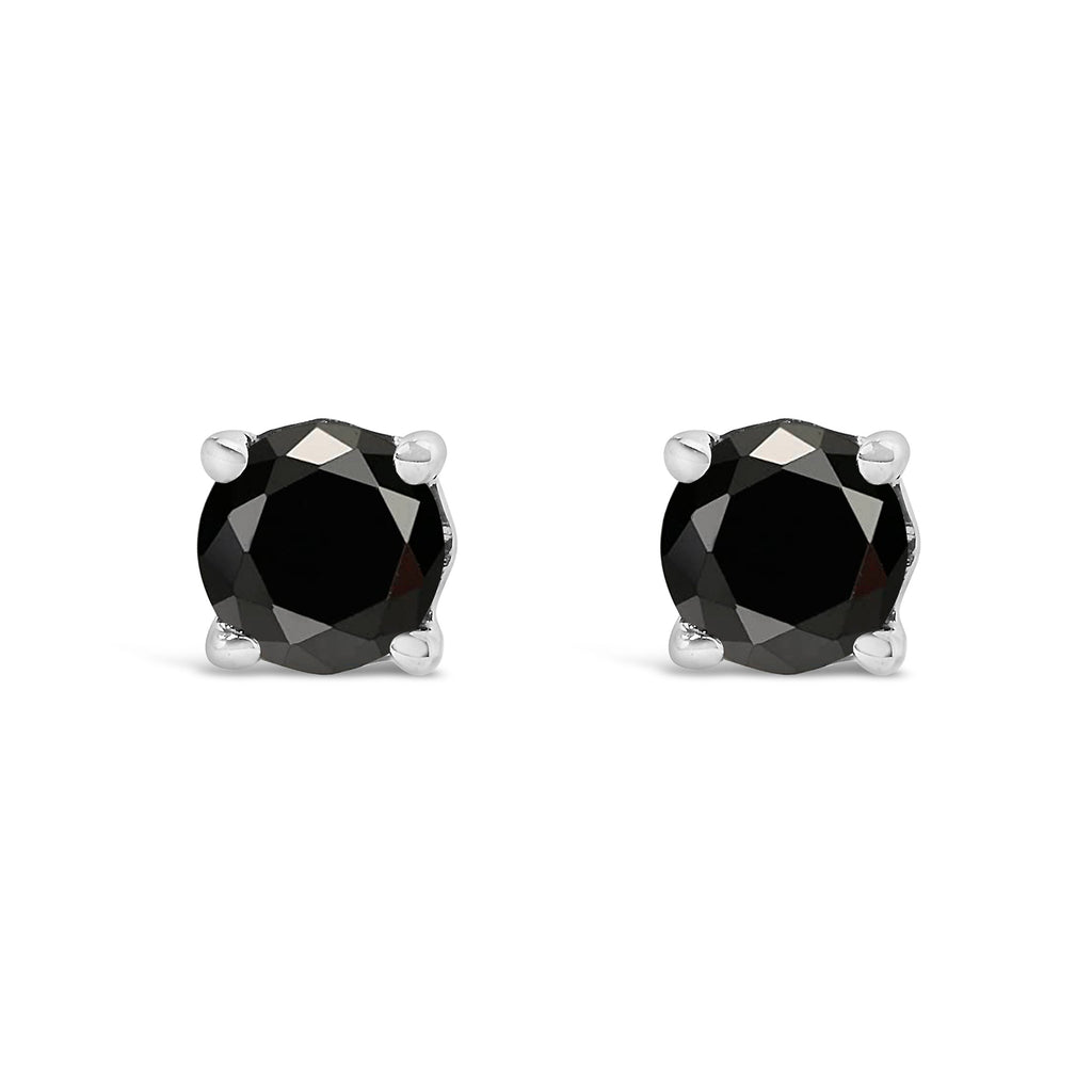 .925 Sterling Silver 1/2 Cttw Black Diamond Solitaire Stud Earrings Bids.com
