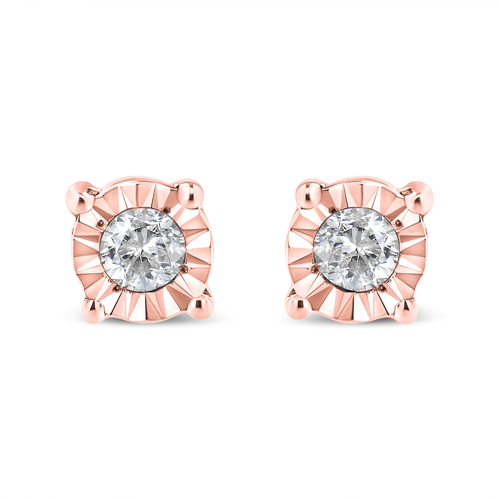 10K Yellow Gold Plated .925 Sterling Silver 1/10 Cttw Round Brilliant-Cut Diamond Miracle-Set Stud Earrings (J-K Color, I3 Clarity) Bids.com