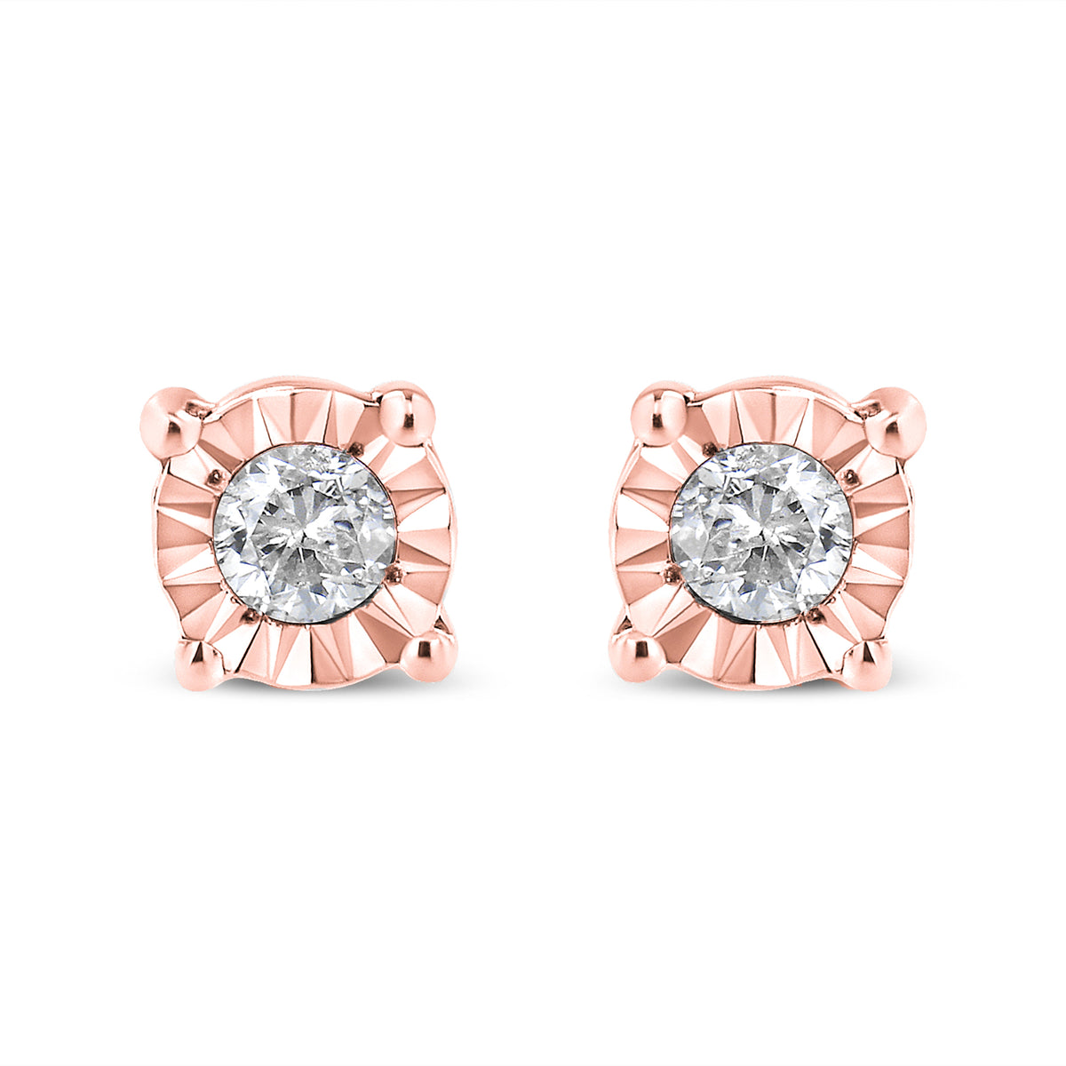 10K Yellow Gold Plated .925 Sterling Silver 1/10 Cttw Round Brilliant-Cut Diamond Miracle-Set Stud Earrings (J-K Color, I3 Clarity) Bids.com
