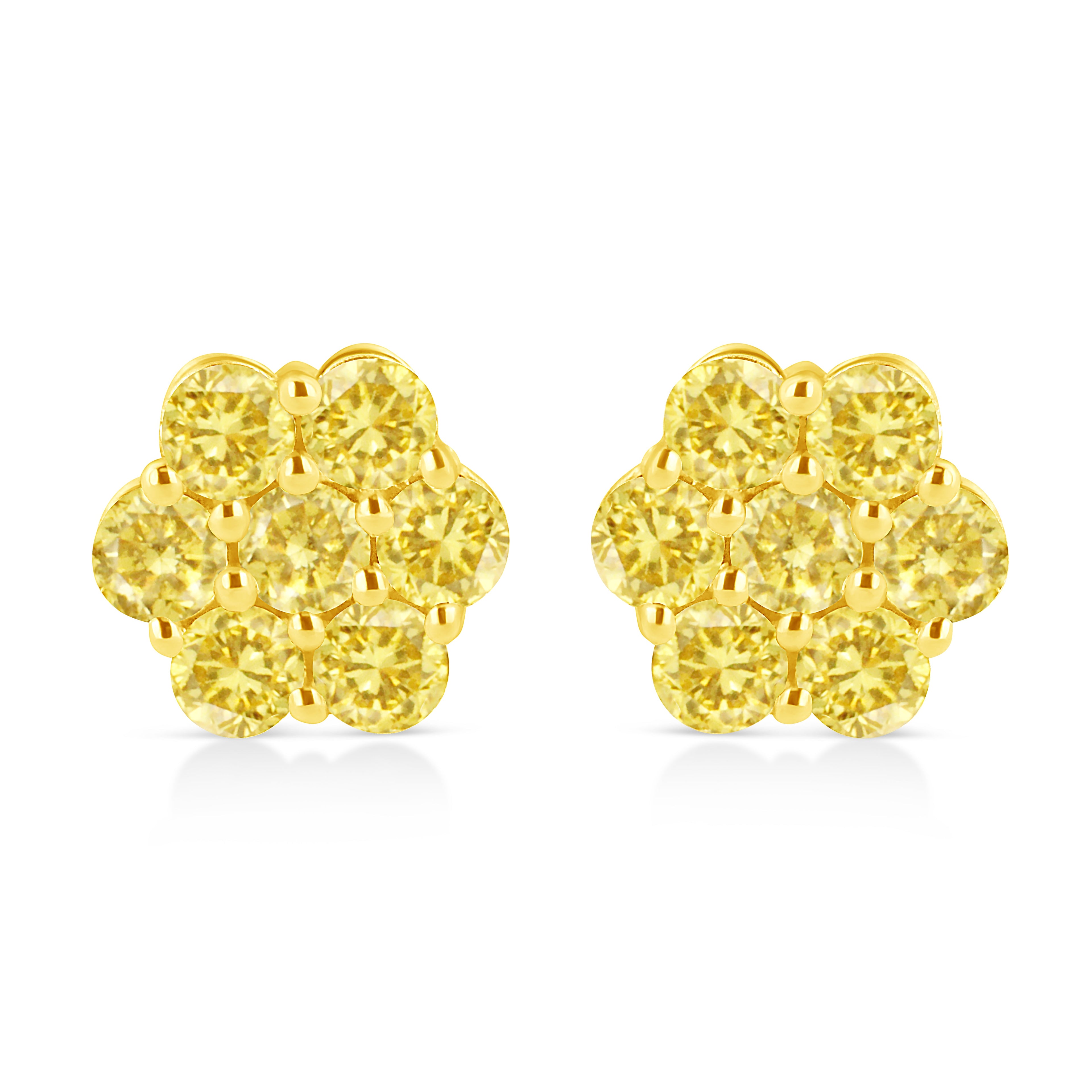 .925 Sterling Silver 1/4 Cttw Treated Yellow Diamond Floral Stud Earrings (Yellow Color, I1-I2 Clarity) Bids.com