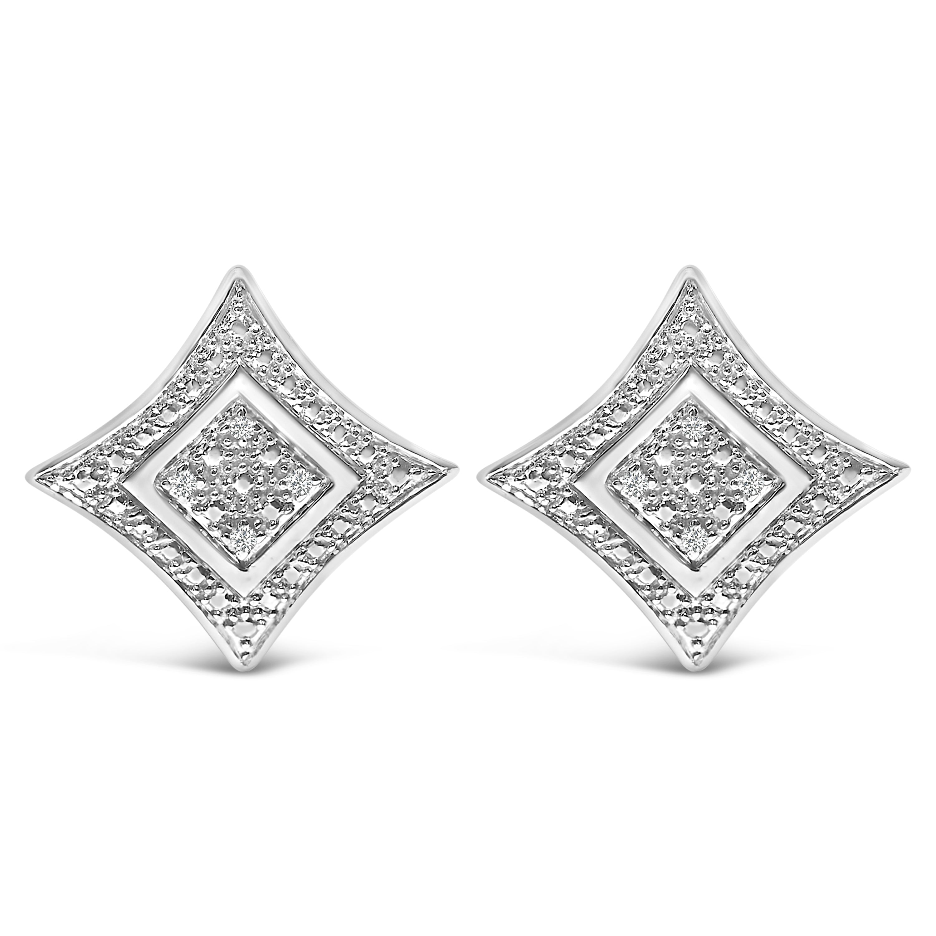 .925 Sterling Silver Diamond Accented 4-Stone Four Pointed Star Shaped Halo-Style Stud Earrings (H-I Color, I2-I3 Clarity) Bids.com