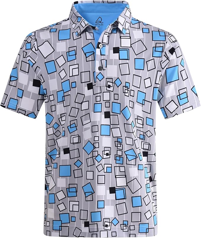 DEOLAX Mens Polo Shirts Fashion Print Mens Golf Shirt Dry Fit Mens Golf Polo Short Sleeve Quick Dry Funny Golf Shirt for Men IronWave Fitness