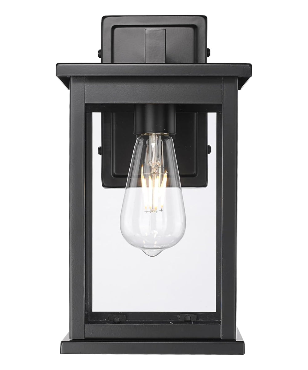 11"H Bowton II Outdoor Wall Light - Dusk to Dawn Matte Black Finish with Glass Shade by Millennium Lighting LampsUSA