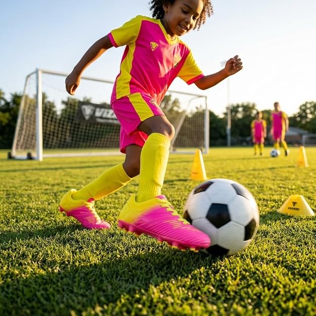 Vizari Liga Kids Firm Ground (FG) Soccer Cleats -Pink/Yellow, Youth Sizes 8C-Y Under $30 Vizari Sports