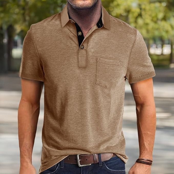 Men's Casual Polo Shirts Classic Button Basic Short Sleeve Shirt Solid Color Cotton Tees Golf Stylish Tops IronWave Fitness
