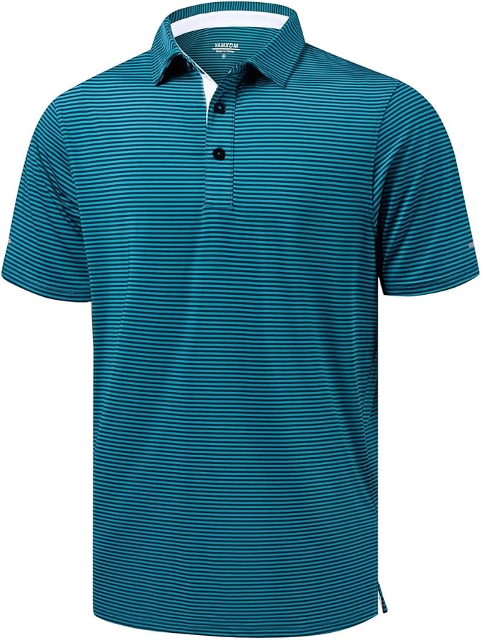 Golf Shirts for Men - Moisture Wicking Short Sleeve Performance Sport Casual Striped Collared Mens Polo Shirt IronWave Fitness