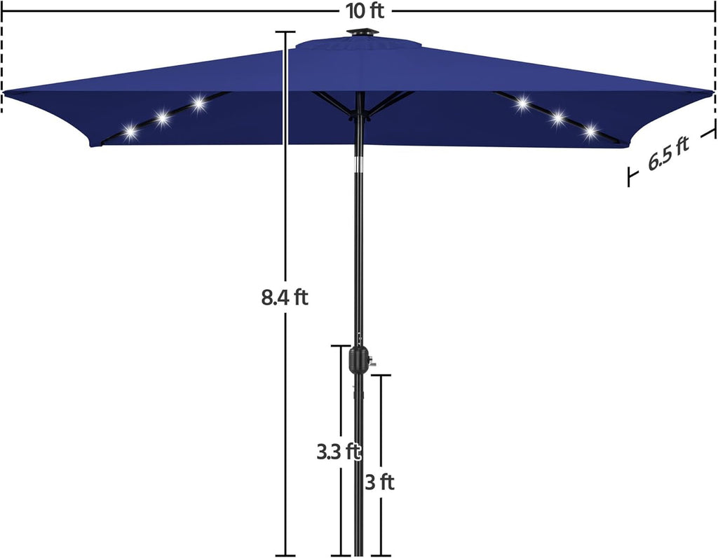 Rectangular 6.5X10 Ft Navy Blue Solar Powered Umbrella