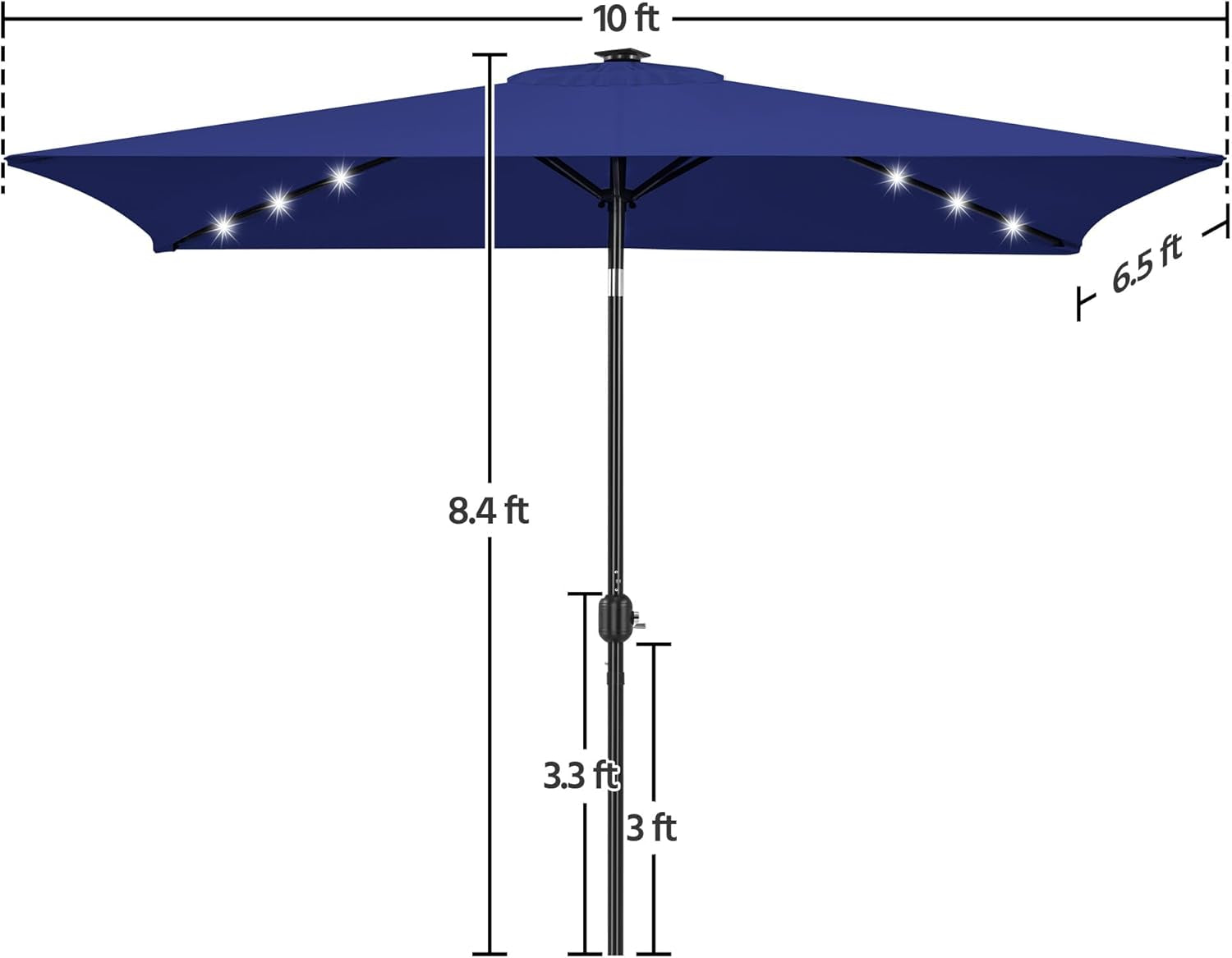 Rectangular 6.5X10 Ft Navy Blue Solar Powered Umbrella