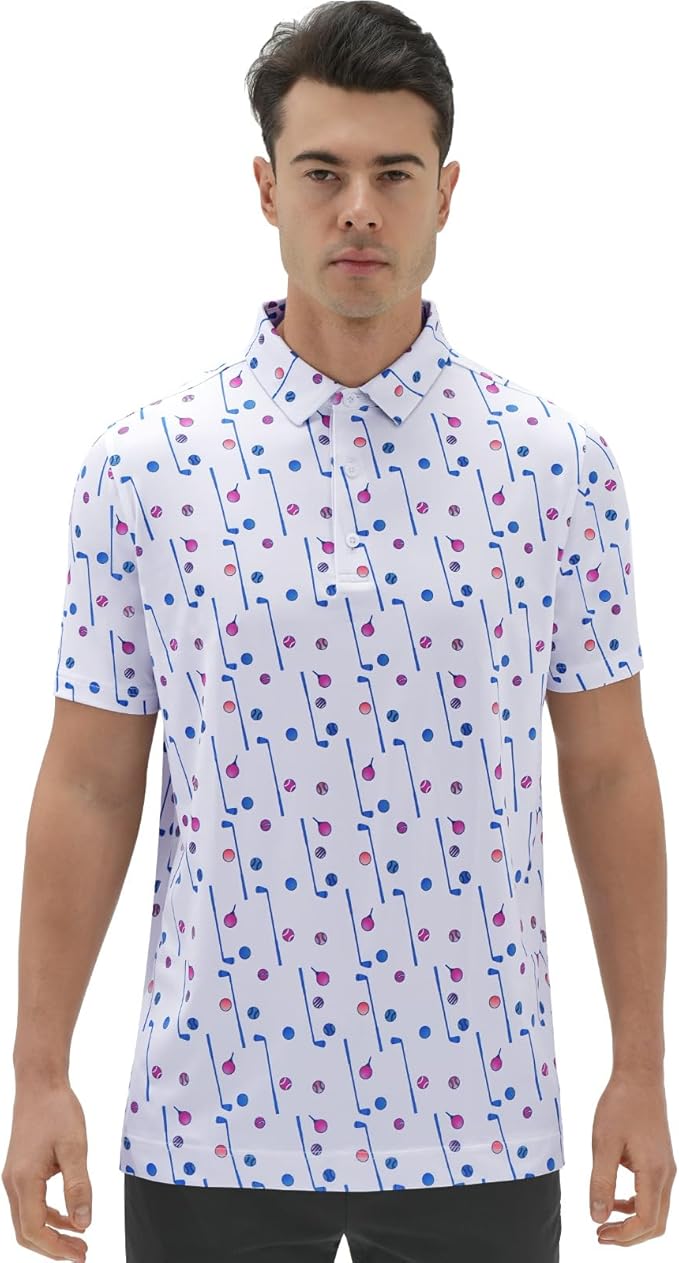 DEOLAX Mens Polo Shirts Fashion Print Mens Golf Shirt Dry Fit Mens Golf Polo Short Sleeve Quick Dry Funny Golf Shirt for Men IronWave Fitness