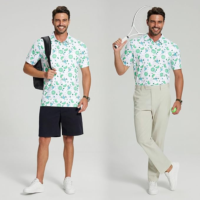 Golf Shirts for Men - Moisture Wicking Short Sleeve Performance Sport Casual Striped Collared Mens Polo Shirt IronWave Fitness