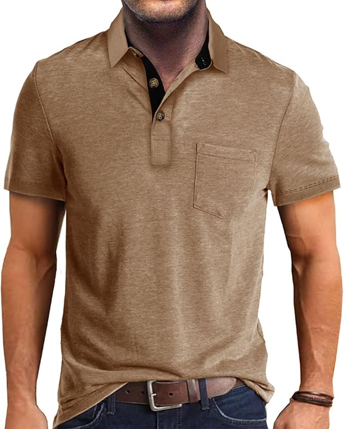 Men's Casual Polo Shirts Classic Button Basic Short Sleeve Shirt Solid Color Cotton Tees Golf Stylish Tops IronWave Fitness