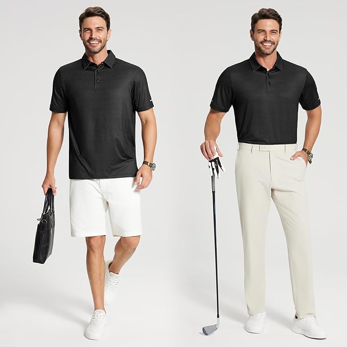 Golf Shirts for Men - Moisture Wicking Short Sleeve Performance Sport Casual Striped Collared Mens Polo Shirt IronWave Fitness