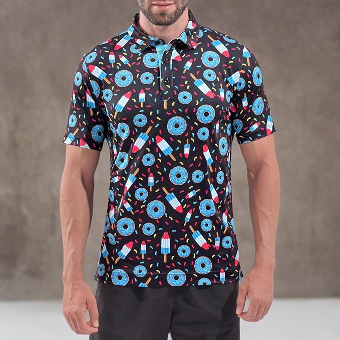 DEOLAX Mens Polo Shirts Fashion Print Mens Golf Shirt Dry Fit Mens Golf Polo Short Sleeve Quick Dry Funny Golf Shirt for Men IronWave Fitness