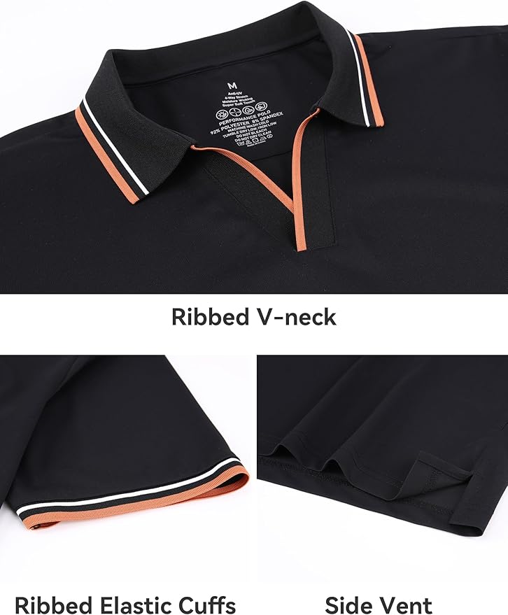 Esabel.C Jacquard Golf Shirts for Men Moisture Wicking Short Sleeve Performance Dry Fit Active Mens Polo Shirts IronWave Fitness