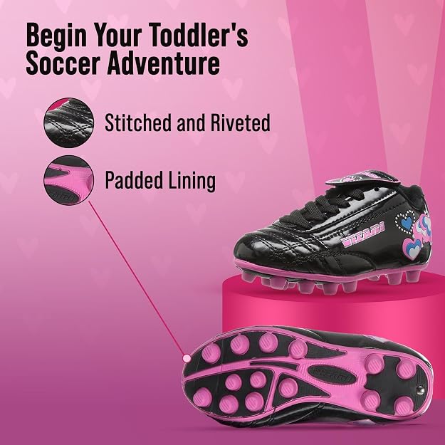 Vizari Shiny Retro Hearts Firm Ground Soccer Cleats– Black/Pink Vizari Sports