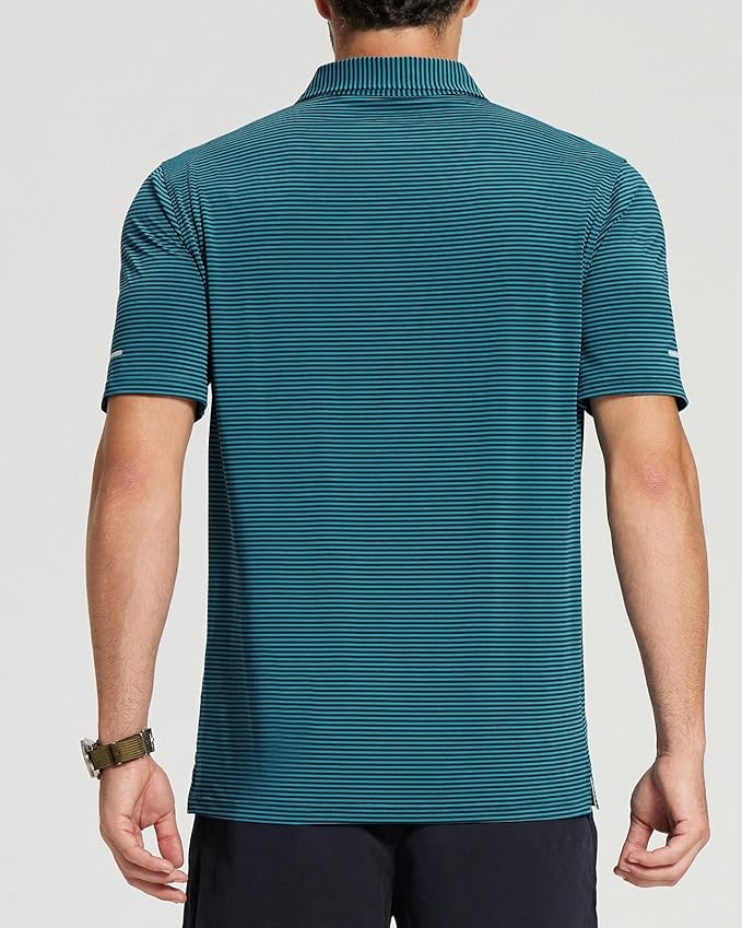 Golf Shirts for Men - Moisture Wicking Short Sleeve Performance Sport Casual Striped Collared Mens Polo Shirt IronWave Fitness