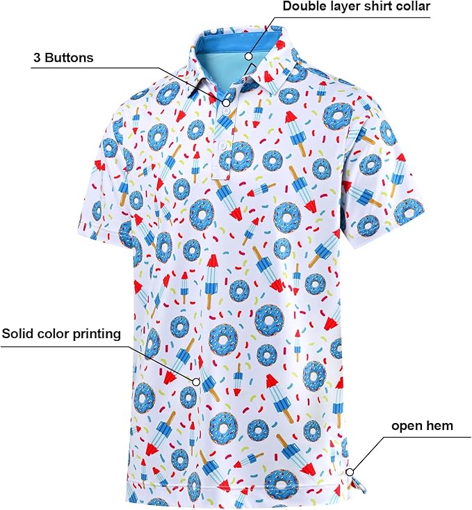 DEOLAX Mens Polo Shirts Fashion Print Mens Golf Shirt Dry Fit Mens Golf Polo Short Sleeve Quick Dry Funny Golf Shirt for Men IronWave Fitness