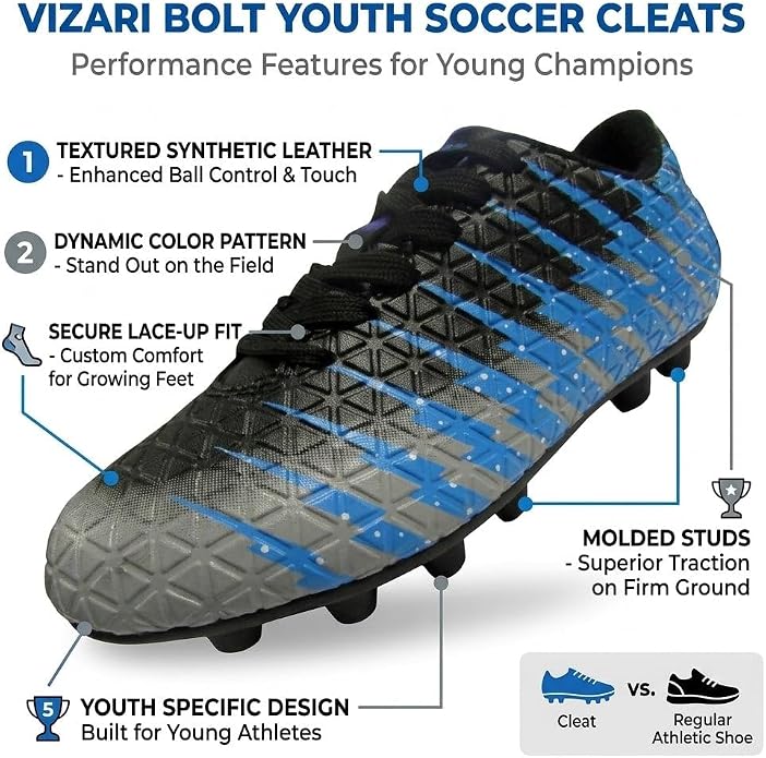 Vizari Bolt Firm Ground Soccer Shoes – Black/Sky/Silver Vizari Sports