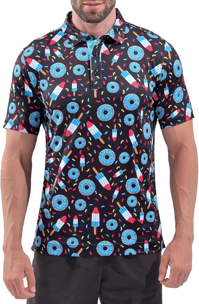 DEOLAX Mens Polo Shirts Fashion Print Mens Golf Shirt Dry Fit Mens Golf Polo Short Sleeve Quick Dry Funny Golf Shirt for Men IronWave Fitness
