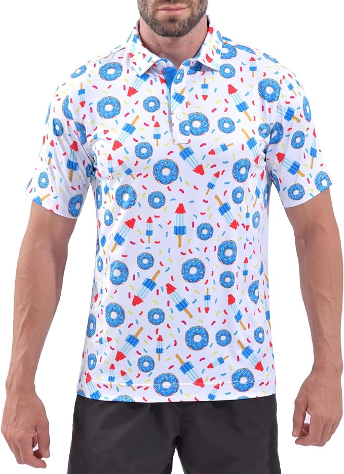 DEOLAX Mens Polo Shirts Fashion Print Mens Golf Shirt Dry Fit Mens Golf Polo Short Sleeve Quick Dry Funny Golf Shirt for Men IronWave Fitness