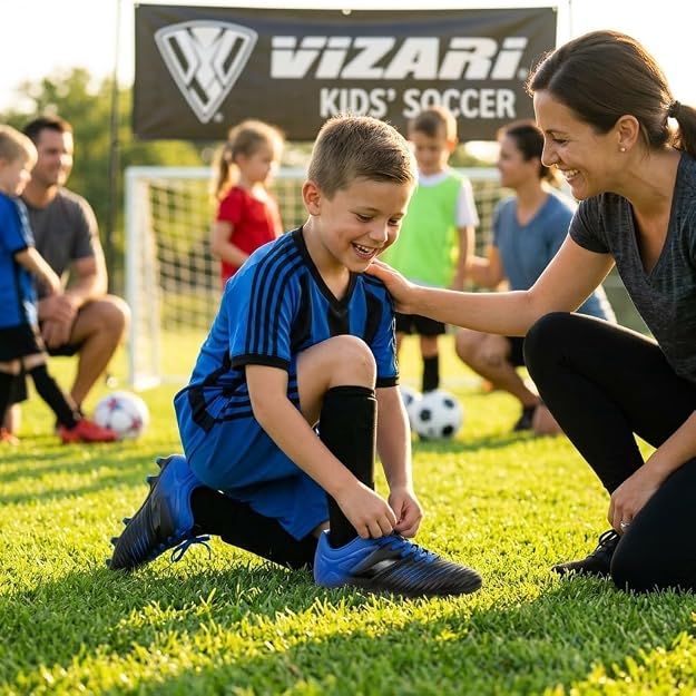 Vizari Liga Kids Firm Ground (FG) Soccer Cleats -Black/Blue, Youth Sizes 8C-Y Under $30 Vizari Sports